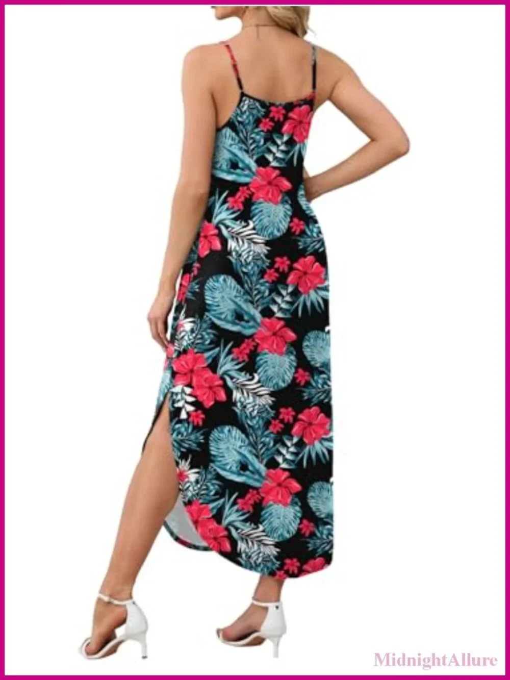 Maxi Dress Spaghetti Strap Sleeveless V-Neck Hawaiian Casual Summer Beach - Picture 4 of 6